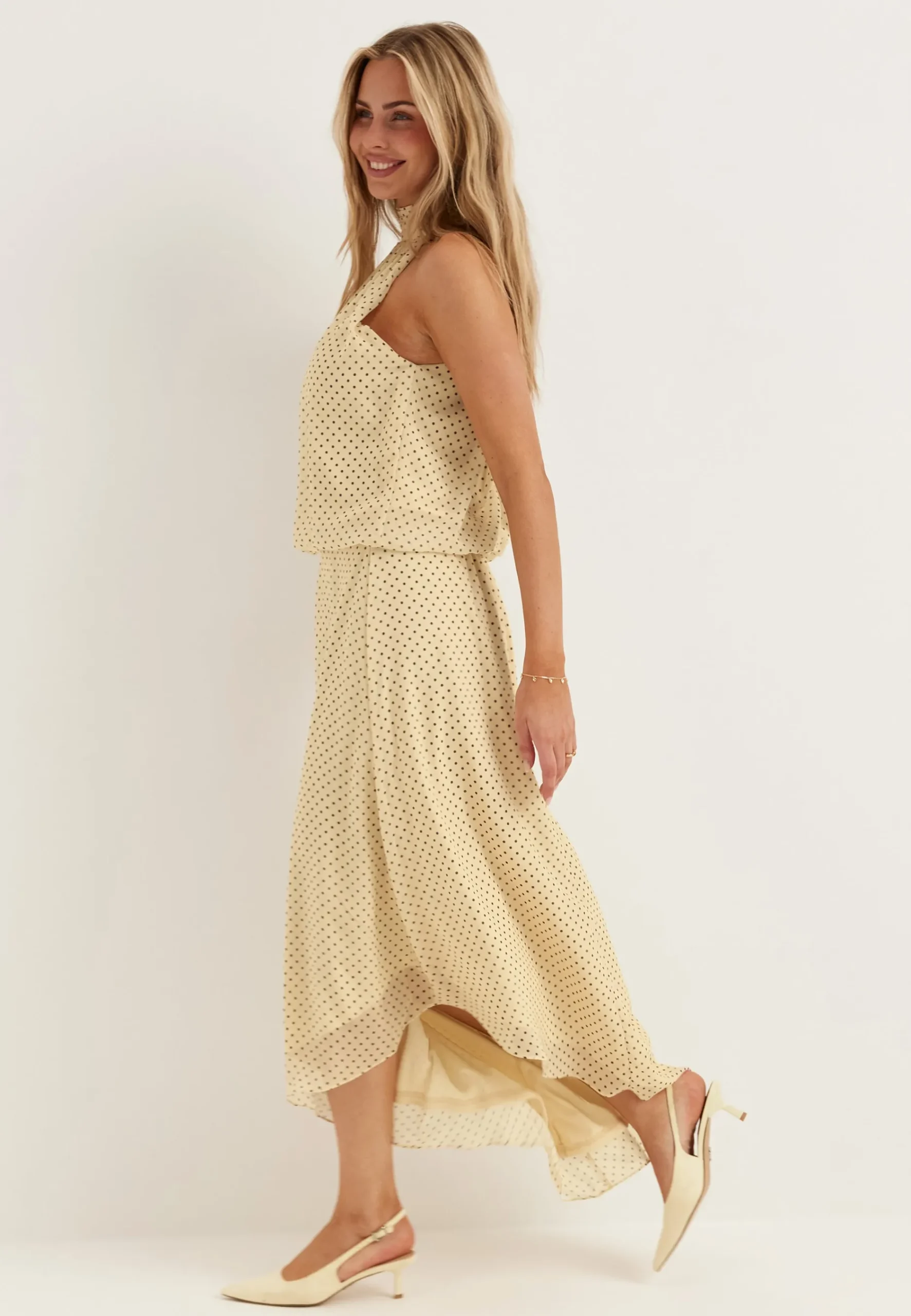 Asymmetric Chiffon Halterneck Dress