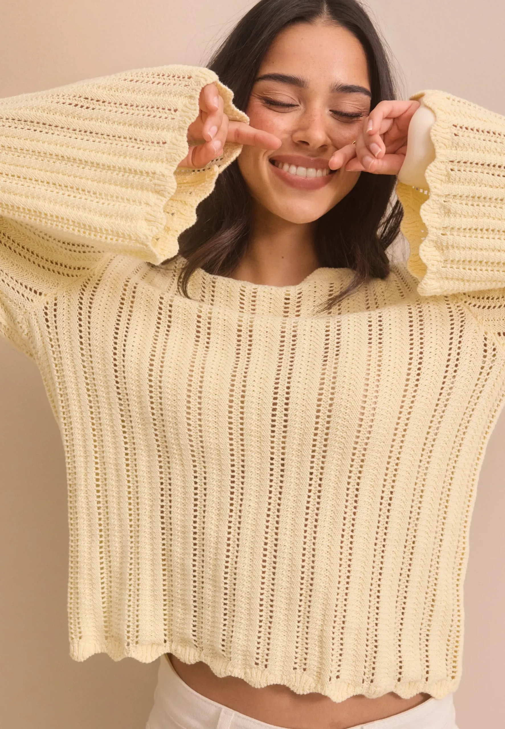 Boat Neck Structure Knitted Sweater