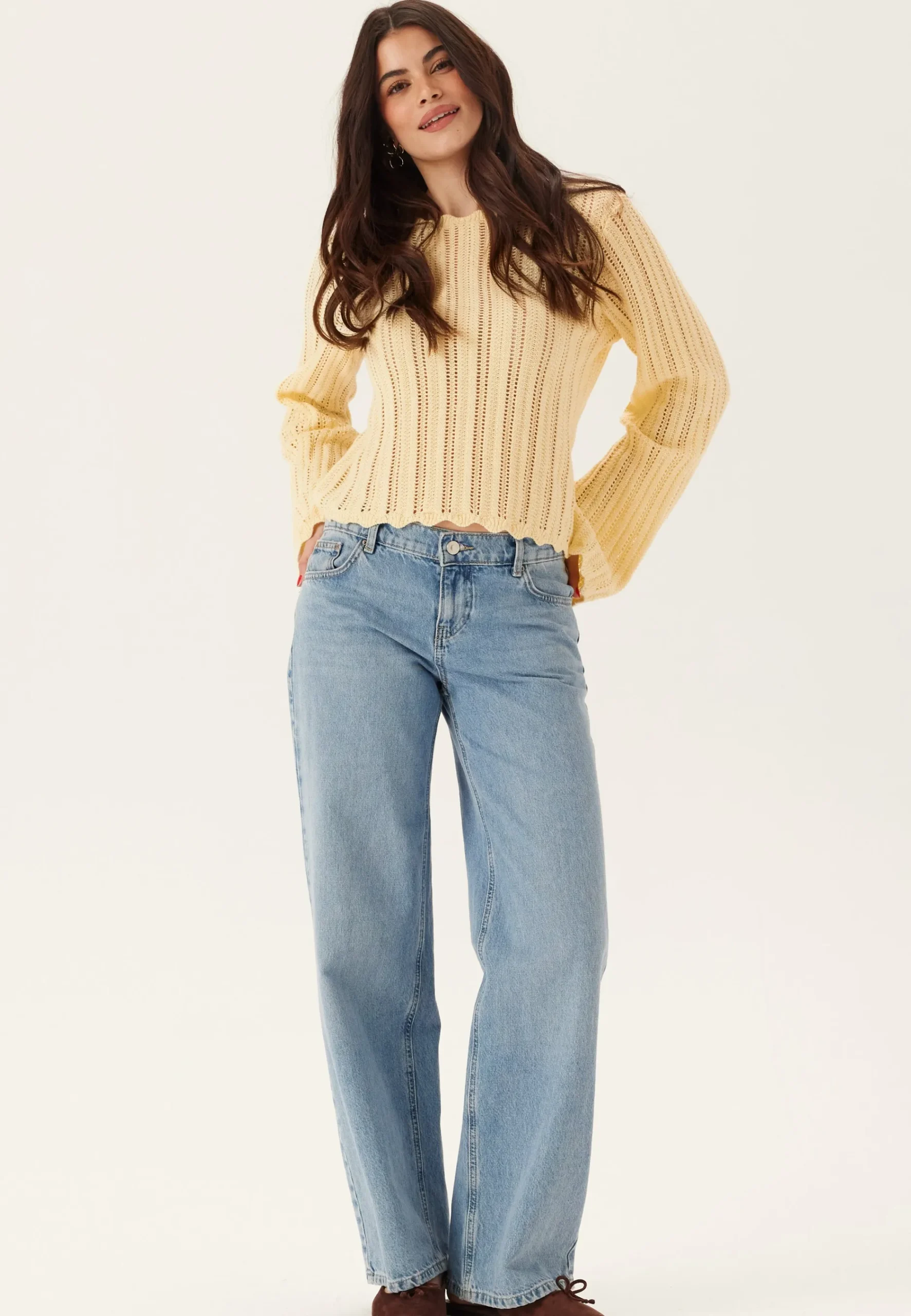 Boat Neck Structure Knitted Sweater