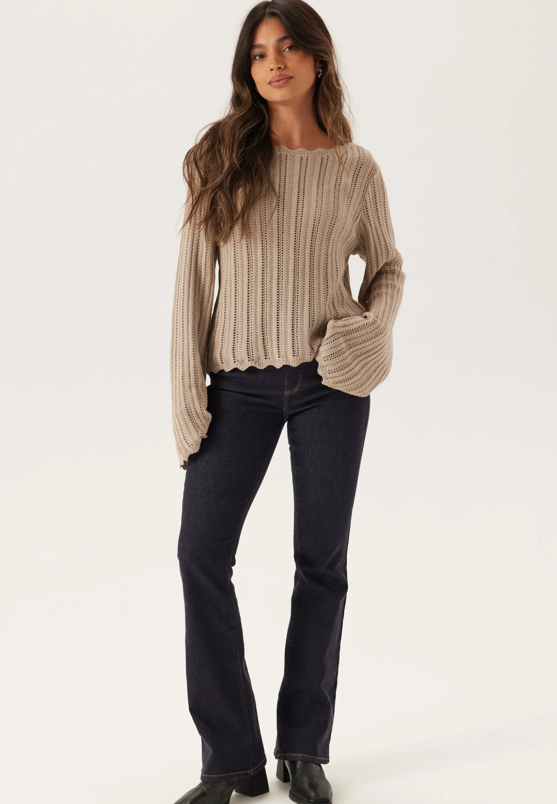 Boat Neck Structure Knitted Sweater