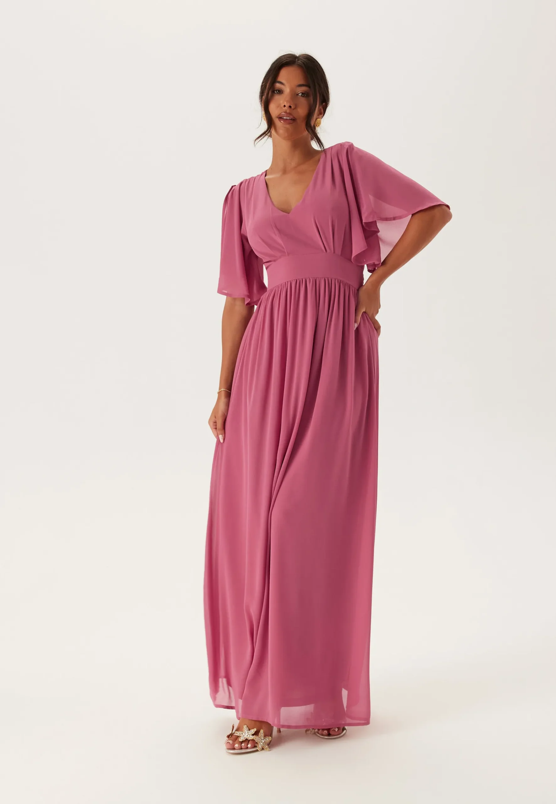 Butterfly Sleeve Chiffon Gown