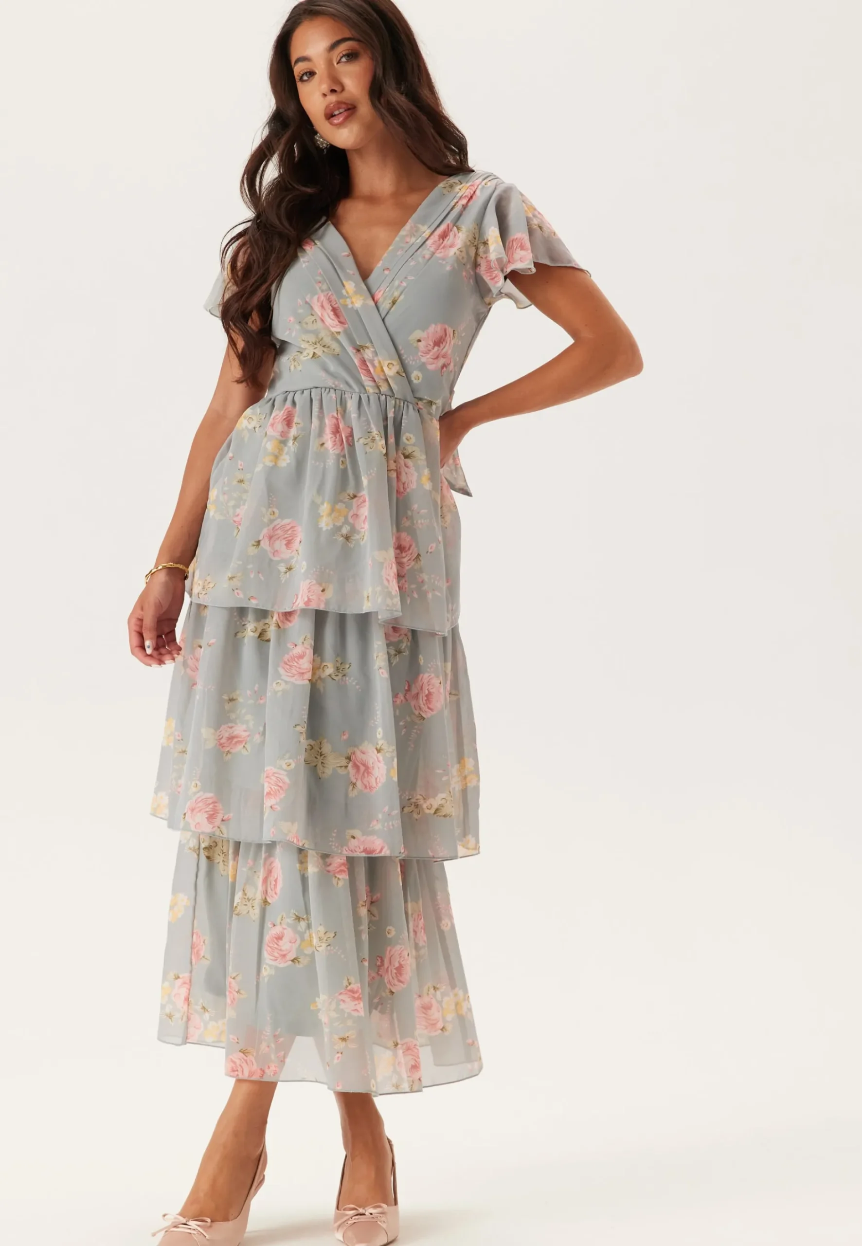 Butterfly Sleeve Flounce Dress