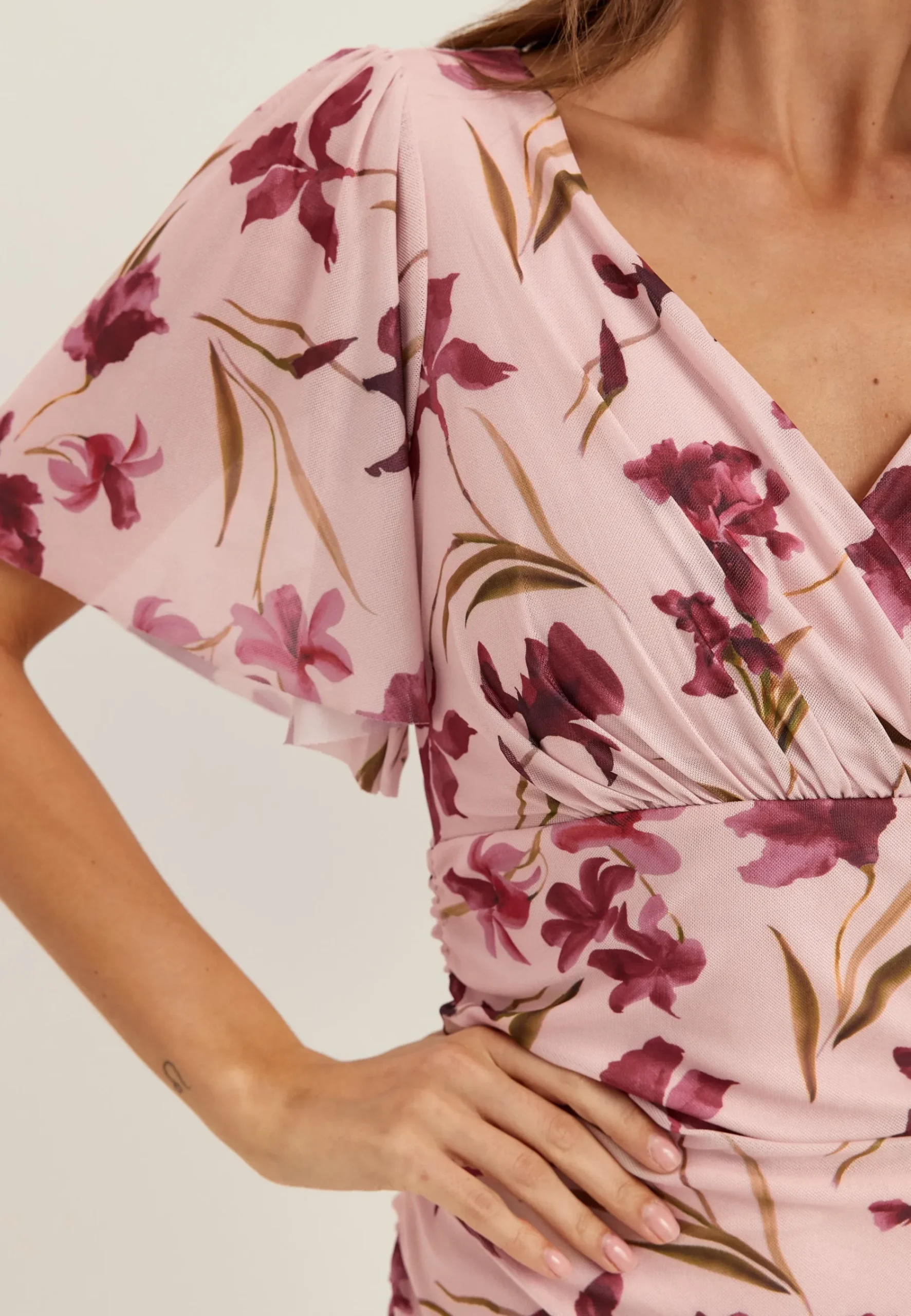 Butterfly Sleeve Mesh Ankle Dress