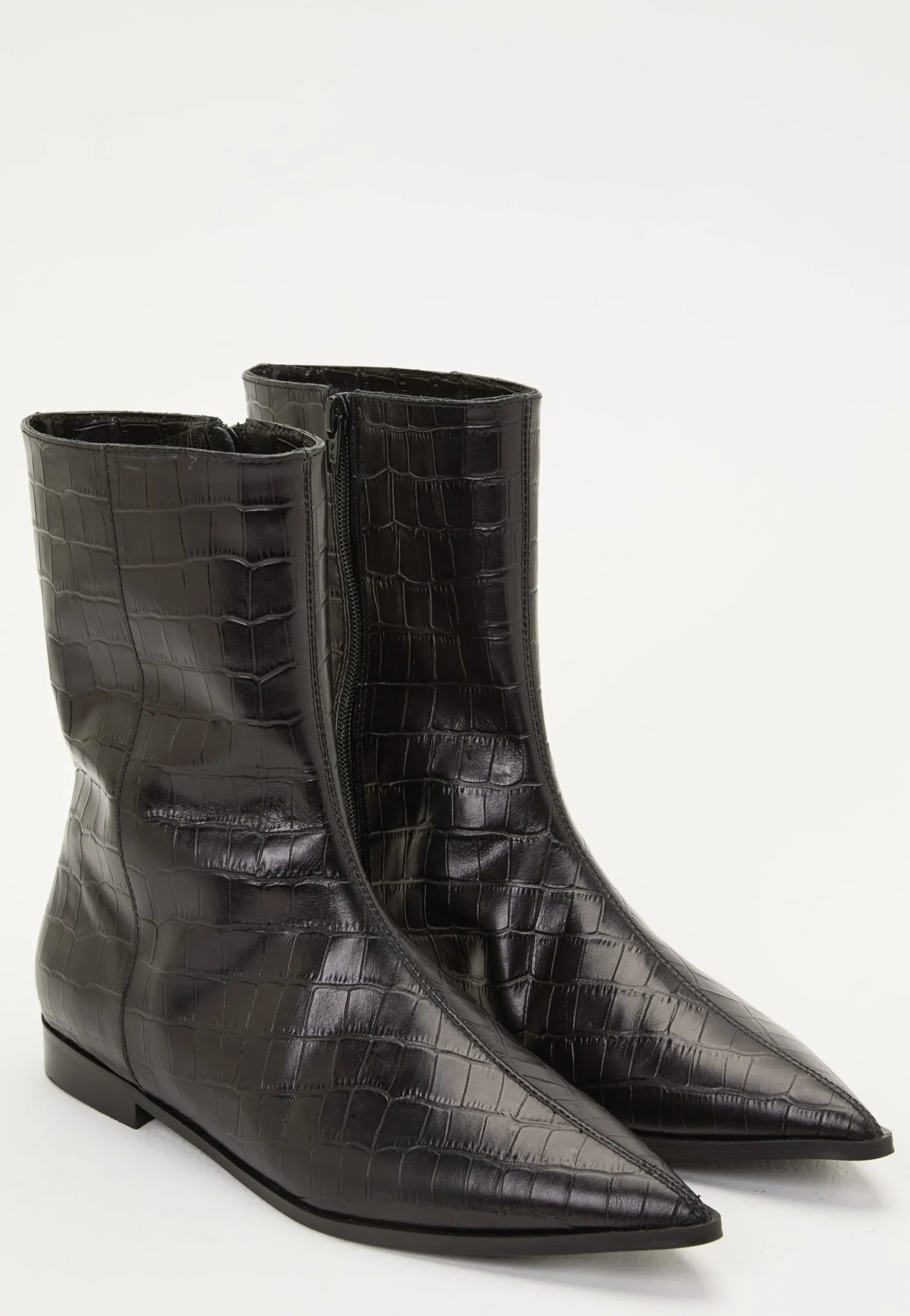 Croco Leather Ankle Boot