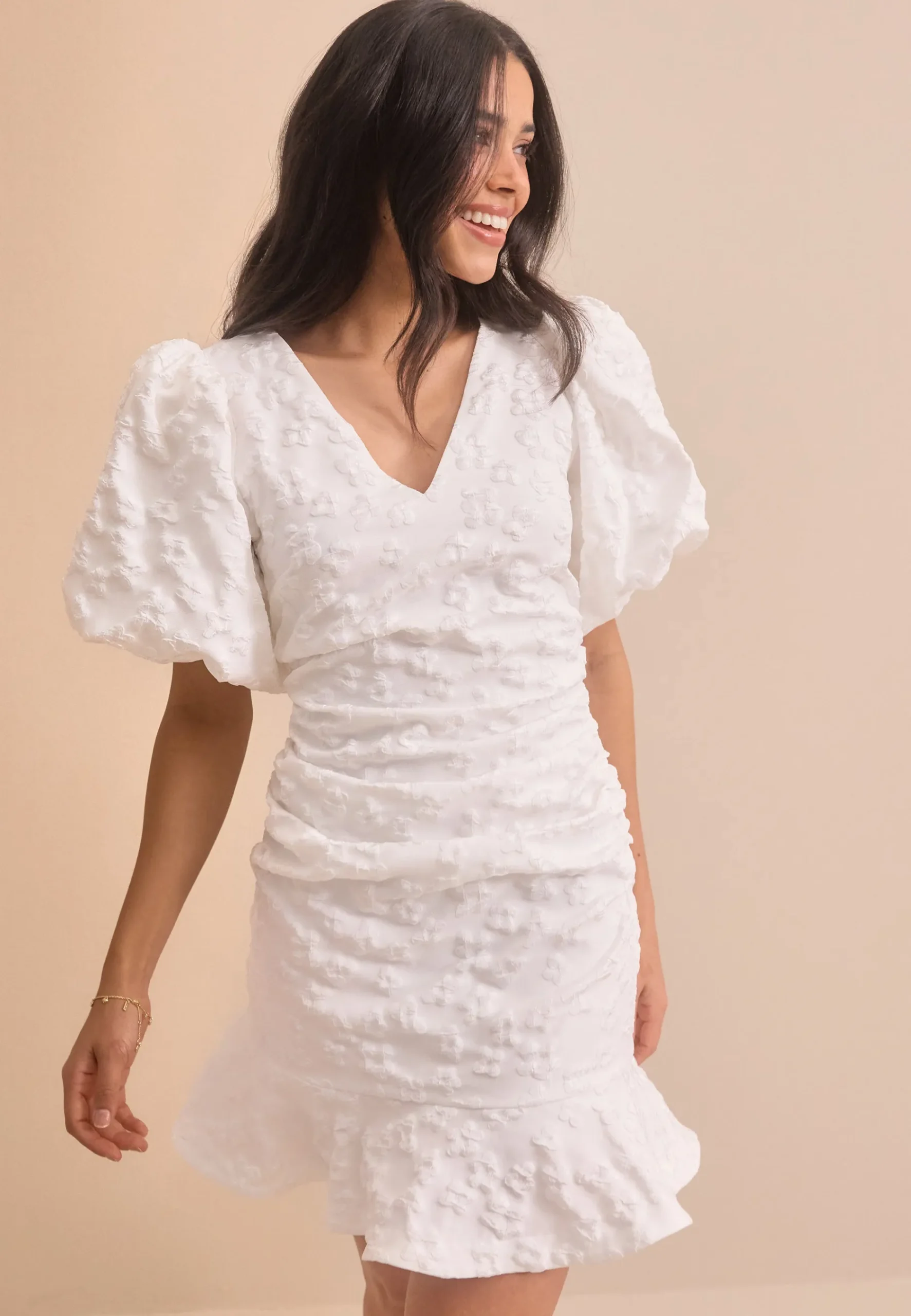 Jacquard Flounce Short Dress
