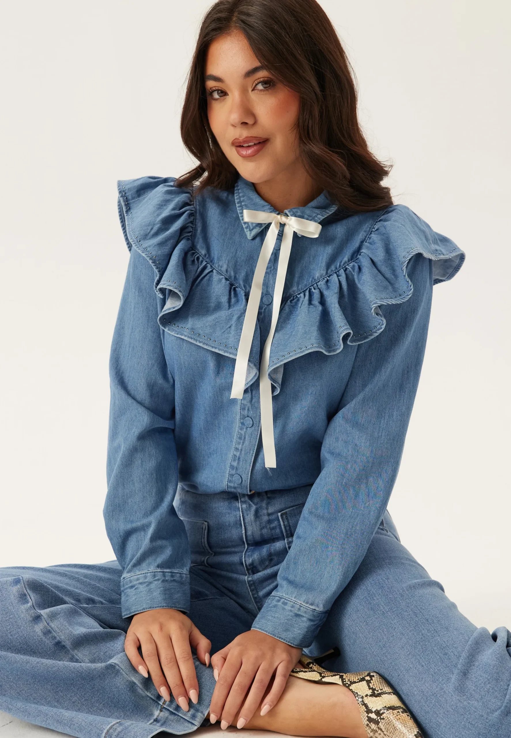 Onlindigo Frill Stud L/S DNM S