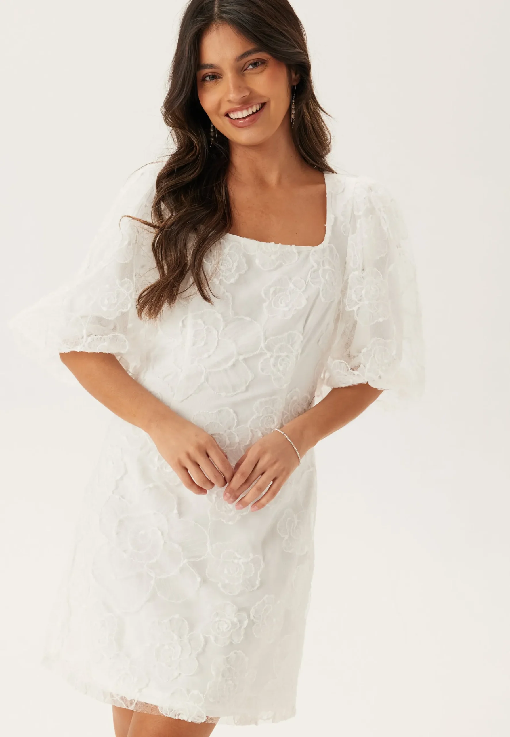 Puff Sleeve Embroidered Dress