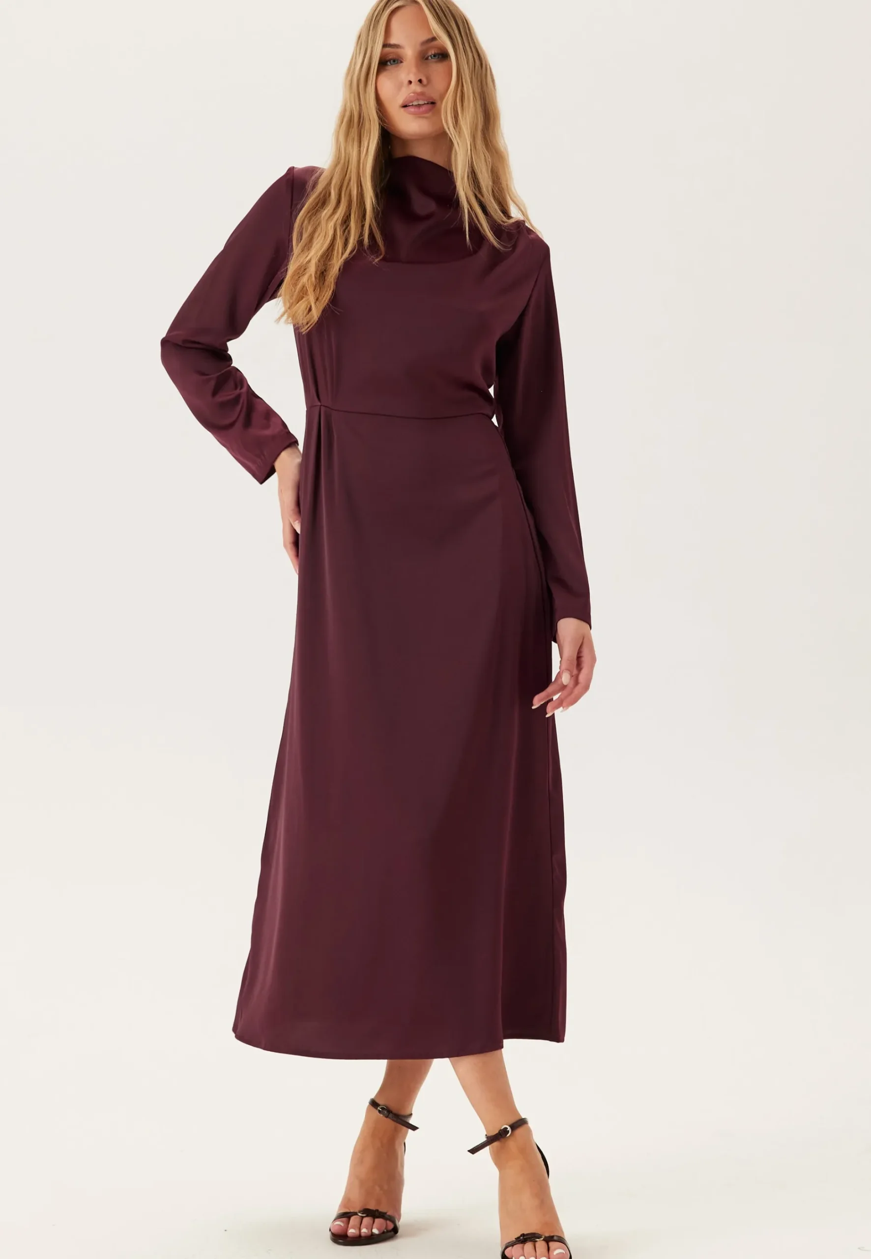 Satin Cowl Neck Midi Dress
