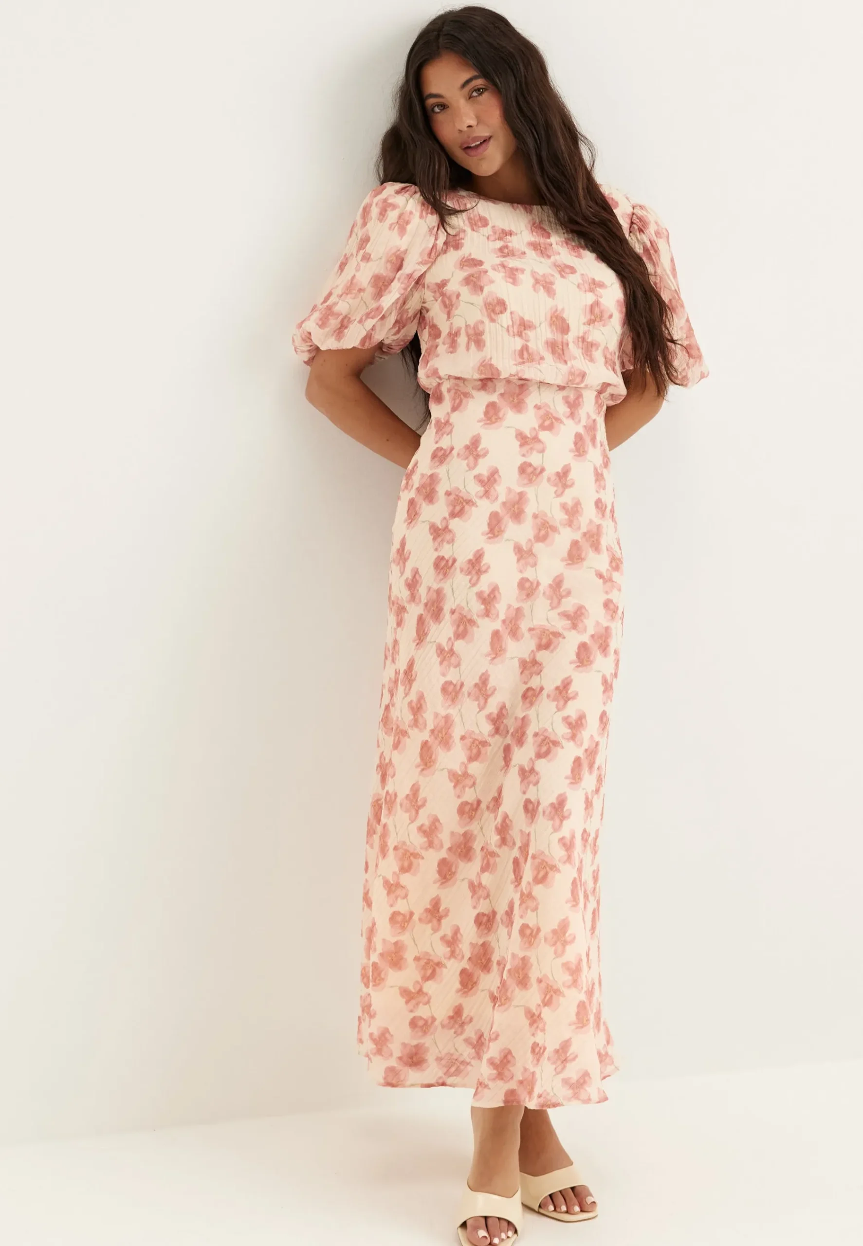 Structured Puff Sleeve Ankle Dress