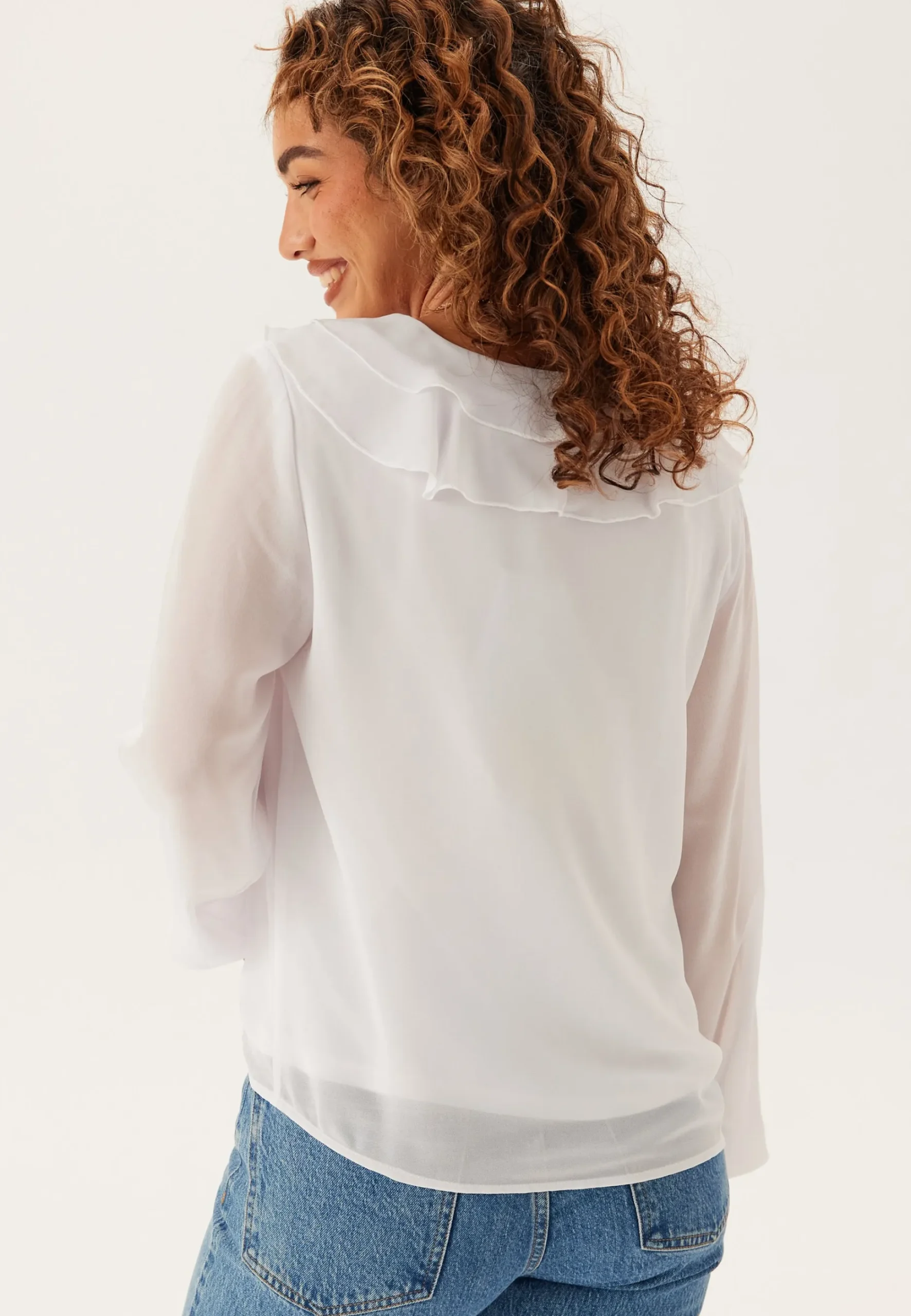Viane L/S V-NECK FRILL TOP V-N