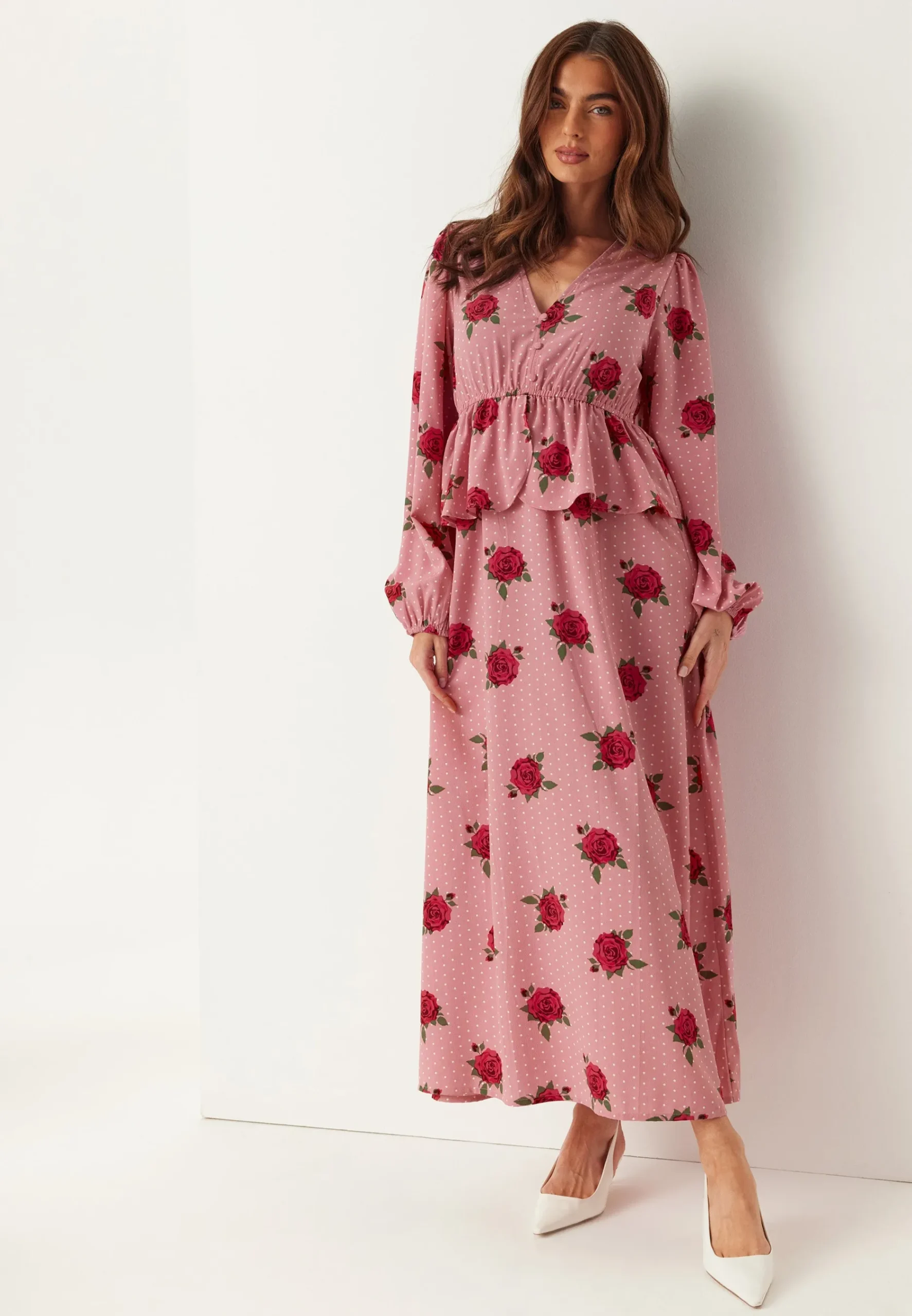 V-neck Flounce Maxi Dress