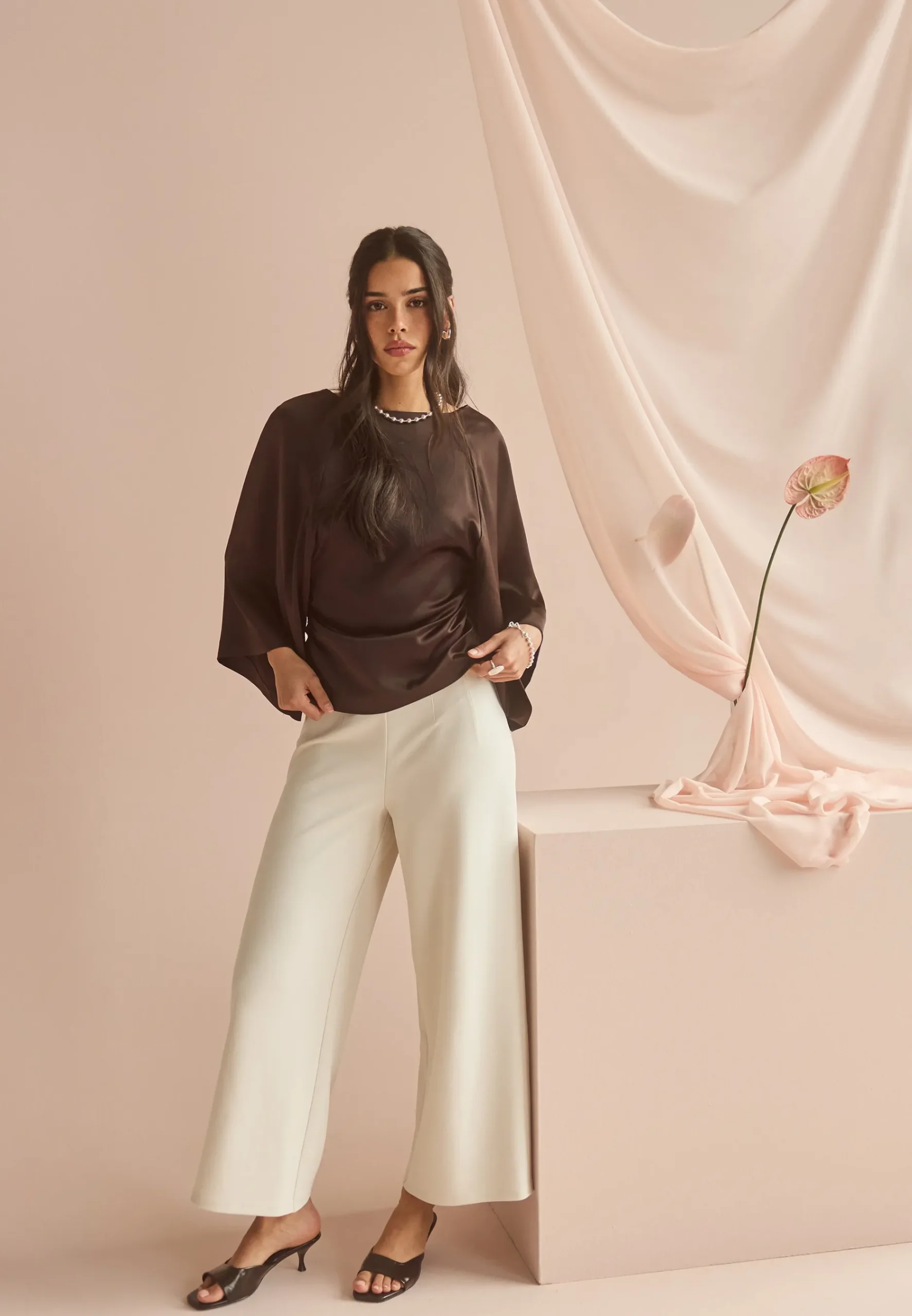 Wide Sleeve Satin Blouse